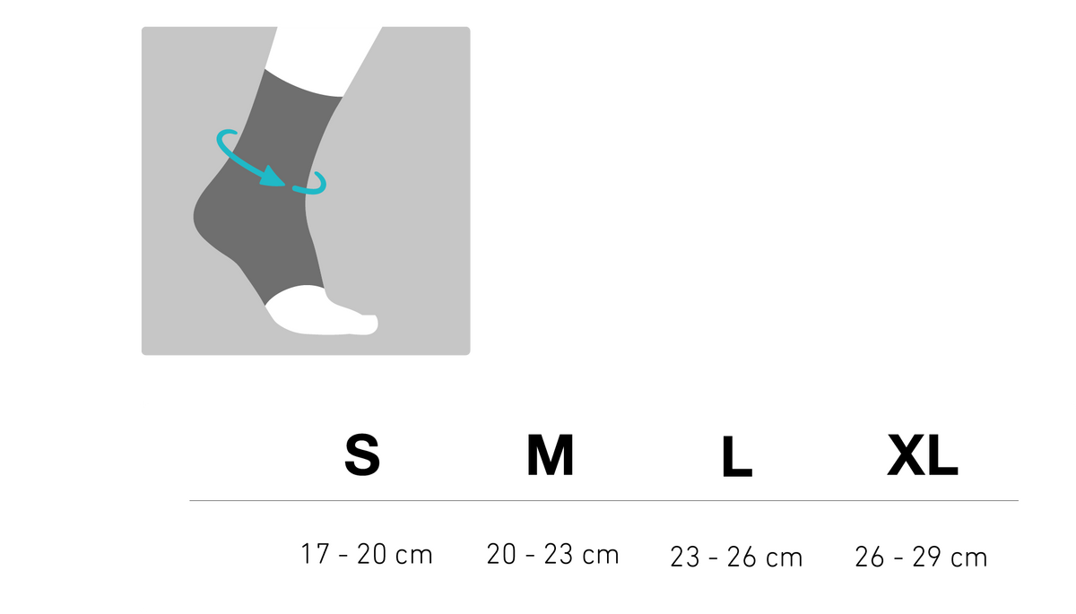 Bauerfeind Medical Outdoor Compression Ankle Sleeve measuring chart.